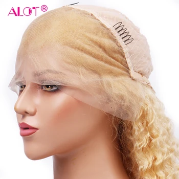 613 Blonda Brazilian Adânc Val Pre Smuls Cu Copilul Păr Glueless Blonda Par Uman 13x4 Dantelă în Fața Peruca Pentru Femei de culoare Mult