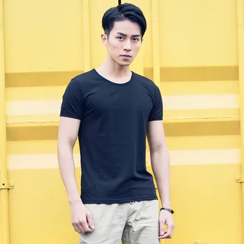 6627 - vara noi bărbați cu mânecă scurtă gât contrast de culoare de imprimare vrac tendință de tineret T-shirt