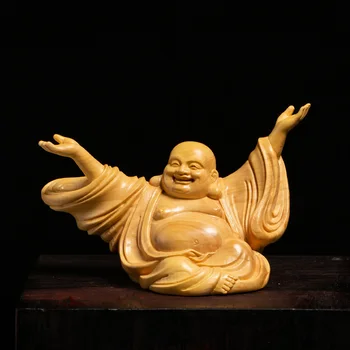 6cm Râs Buddha Maitreya Statui Sfinte Statuie Fericit Bucurie Sculptură în Lemn Casa Zen Mici Ornamente de Perete Ambarcațiuni Cadou