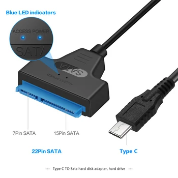 6Gbps Tip C la SATA III Converter Suport de Cablu 2.5 inch SATA SSD Adaptor pentru 2.5 HDD-SSD Hard Disk Driver Până la 6Gbps 22Pin