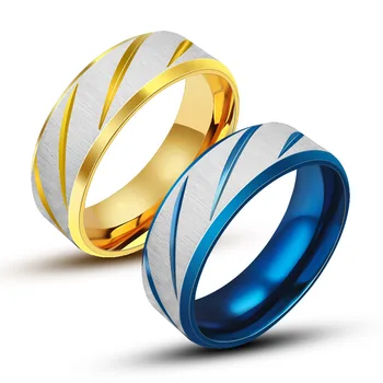 6MM Aur Albastru Periat Ring pentru Bărbați din Oțel Inoxidabil Trupa Inele de Logodnă, Aniversare de Nunta de sex Masculin Bijuterii