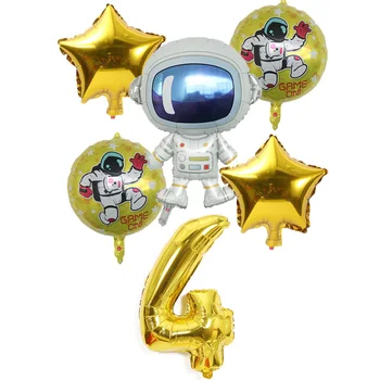 6pcs aur negru cosmonaut set balon de 32 inch număr de baloane jucărie pentru copii ziua de nastere decoratiuni petrecere copii astronaut ballon