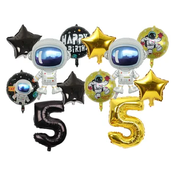 6pcs aur negru cosmonaut set balon de 32 inch număr de baloane jucărie pentru copii ziua de nastere decoratiuni petrecere copii astronaut ballon