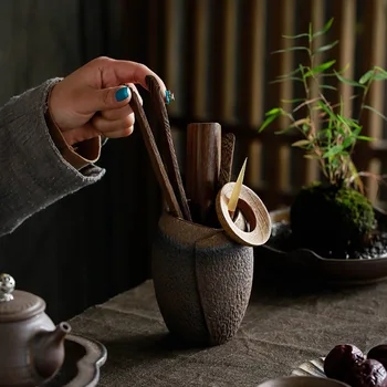 6PCS Ceremonia Ceaiului Set Ustensile din Lemn Teaware Bambus Lingurite Ac Penseta Clip Filtru Tong Tub Ceramic Ceai Kung Fu