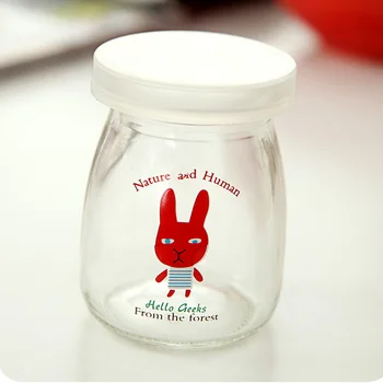6pcs Desene animate Borcane de Sticlă w Capace de Iaurt DIY Gătit Sticla de Lapte de Înaltă Temperatură Budinca de Sticla Comprimidos De Vidrio Con Tapa