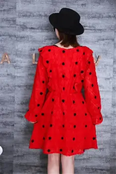 6XL Moda V-gât Rochie Roșie cu Buline Plus Dimensiunea Femei de Îmbrăcăminte de Primăvară Zburli Maneca Lunga Retro Dess Pista Mini Vestido f2871