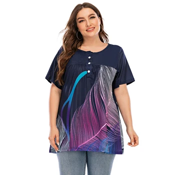 6XL Plus Dimensiune Pritn T-shirt Femei de Vara cu Maneci Scurte Tee Cămașă de sex Feminin Liber Casual Tricou T-shirt Casual Butonul Doamnelor Topuri