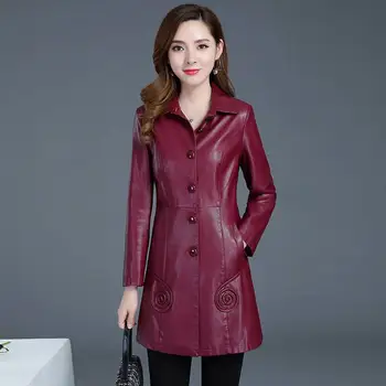 6XL Roșu de toamnă lungă geaca de piele PU jacheta 2019 moda coreeană single-breasted de primăvară bomberka damska veste femme Plus dimensiune