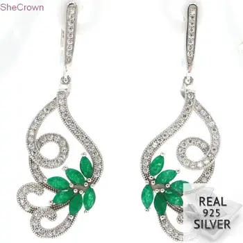 7.85 g Real 925 Argint Solid Fluture Elegant Real Verde Smarald CZ Doamnelor Cadou Cercei 49x16mm