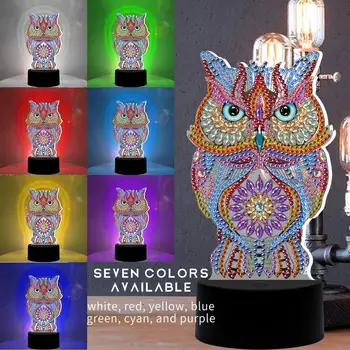 7 Culori Disponibile Bufnita Modelul LED Masă Lampă de Diamant Pictura Diamant Mozaic Broderie Cusatura Cruce Stralucitor Rotund Decor Acasă