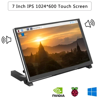 7 Inch Touch Ecran LCD IPS 1024x600 Capacitiv + 2 Boxe cu Suport pentru Raspberry Pi 4 Model B/3B+/Jetson Nano/PC/Laptop