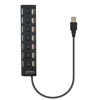 7 Porturi Hub USB de Mare Viteză 480 Mbps USB 2.0 Hub On/Off Switch Hub USB Splitter Pentru PC, Laptop, Periferice, Accesorii