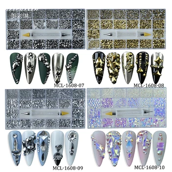 700Pcs/Cutie Amestecat AB Sticlă Cristal de Diamant În Rețelele 14 Forma Și SS3-SS16 Flatback Nail Art Stras Set Cu 1 Ridica Pen