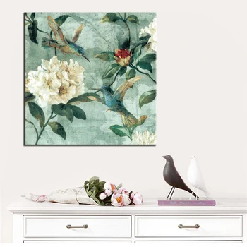 70x70cm - Decor de Perete Panza Pictura Tradițională Pictate manual Flori Și Păsări Imprimate, Poster pentru Camera de zi Decor Acasă