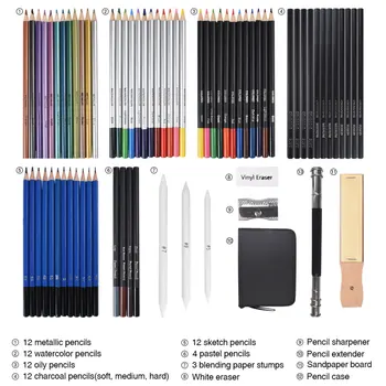 72Pcs Desen Creioane Set Schiță Creioane Colorate Set de Pictura in Acuarela Metalice Gras Artist Complet Kit Pictura de Artă