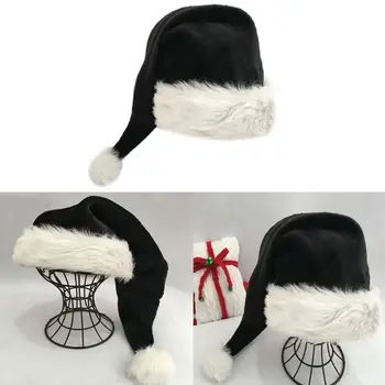 75cm Adult Negru de Pluș Mult Pălărie de Crăciun Xmas Costum Pompom Moș Crăciun Capac 11.81x29.53in