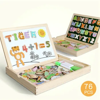 75Pcs de Lemn Multifunctional pentru Copii Puzzle Animale de Scris Magnetica de Desen Bord Tablă de Învățare de Învățământ Jucării pentru Copii