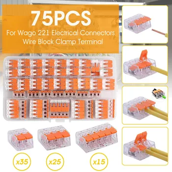 75pcs Pentru Wago 221 Electrică Conectori de Sârmă Bloc Terminal Clemă de Cablu Reutilizabile Mini Repede Acasă Sârmă Conector Terminal
