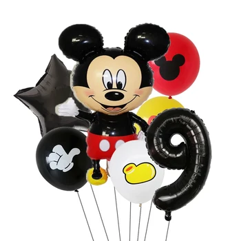 7pcs Disney Mickey Mouse, Baloane Folie Set Baieti si Fete Ziua de naștere Partidul Decor Petrecere Copil de Dus 32inch Numere Negre Balon