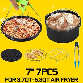 7PCS Friteuza Aer Accesorii de Gătit se Potrivesc toate Airfryer De 3.7 QT-5.3 QT Farfurie Farfurie de Mâncare Clip Pizza Pan Tort Butoi Saltea de Silicon