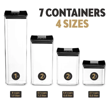 7Pcs/Set Pătrat Etanș Containere de Depozitare a Alimentelor Cămară Organizarea Borcane Sigilate
