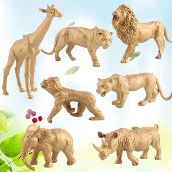 7Pcs/Set Simulare Mini Sălbatice Animale Zoo Figura Model de Plastic Leu Tigru Urangutan Rhino Leopard, Elefant, Girafa Jucarie