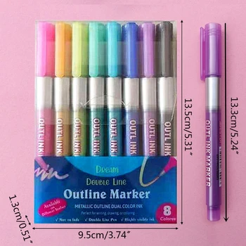 8 Culori Linii Duble Fluorescente Art Marker Conturul Creion De Desen Papetărie Pixuri