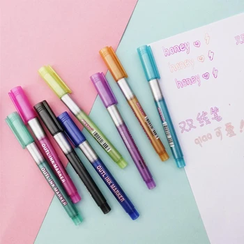 8 Culori Linii Duble Fluorescente Art Marker Conturul Creion De Desen Papetărie Pixuri