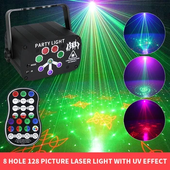 8 Gauri 128 de modele de LED-uri Laser Proiect de Lumină Colorate UV, Efect de Lumini DJ USB Reincarcabila lumini pentru petrecerea de Nunta deco