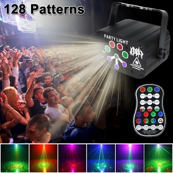 8 Gauri 128 de modele de LED-uri Laser Proiect de Lumină Colorate UV, Efect de Lumini DJ USB Reincarcabila lumini pentru petrecerea de Nunta deco