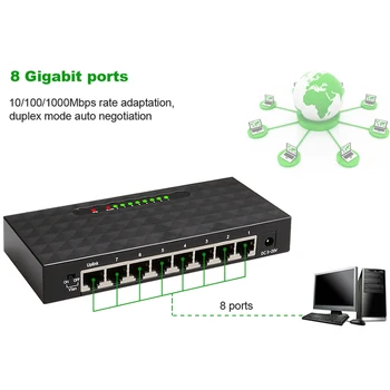 8 Port Gigabit Nerwork Switch 10/100/1000Mbps Gigabit Ethernet Switch de Rețea Lan Hub de Înaltă Performanță Ethernet Inteligent de Comutare