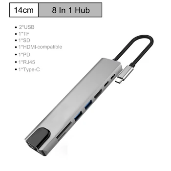 8-În-1 de Tip C Hub USB C Porturi USB 3.0 Port USB 2.0 SD/TF Card Reader USB-C Livrare de Energie pentru MacBook Pro 3.1 Splitter