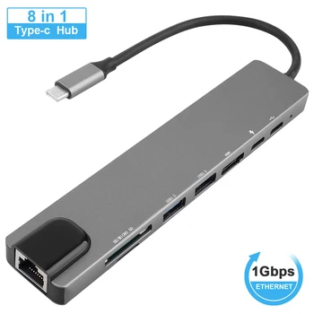 8-În-1 de Tip C Hub USB C Porturi USB 3.0 Port USB 2.0 SD/TF Card Reader USB-C Livrare de Energie pentru MacBook Pro 3.1 Splitter