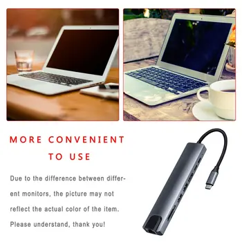 8 în 1 USB-C Hub de Tip C Multiport Card Reader Adaptor 4K compatibil HDMI Pentru Notebook-uri Cu Adaptor de Alimentare USB de Mare Viteză Pentru PC