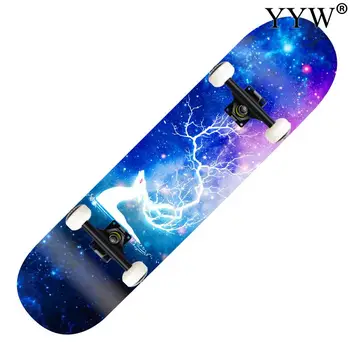 80cm skate board galaxy cerul înstelat imprimate longboard retro banana fishboard stradă sport în aer liber cameră dublă deformat skateboard artar