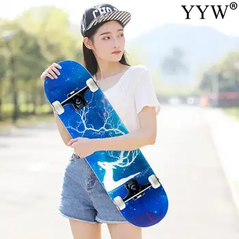 80cm skate board galaxy cerul înstelat imprimate longboard retro banana fishboard stradă sport în aer liber cameră dublă deformat skateboard artar
