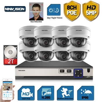 8CH 5MP Audio POE NVR AI de Recunoaștere a Feței de Supraveghere CCTV Kit Sistem IR de interior, în aer liber de Securitate Față POE IP Camera Video Set