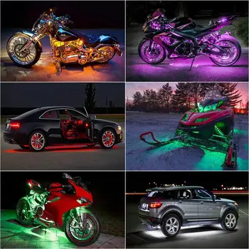 8IN1 RGB 48LED Inteligente, Lumini de Frână Masina Motocicleta Atmosfera de Lumina cu Telecomanda Wireless Moto Benzi Decorative Lampa Kit