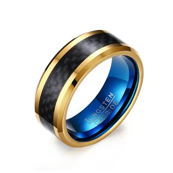 8mm albastru carbură de tungsten inele de aur culoare negru de carbon, fibra de inlay trupa de nunta bijuterii de moda inel pentru Barbati