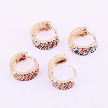 8Pairs de culoare de aur rotund cerc hoop cercel, curcubeu colorate cubic zirconiu femei de moda bijuterii cercel