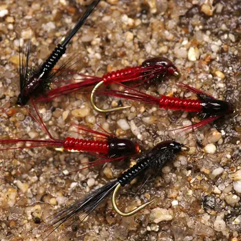 8PCS #12 Red Black Flash Înapoi de Viață Prințul Nimfa Zbura Insecte Nada Momeala Cârlig pentru Păstrăv, Biban Pescuit