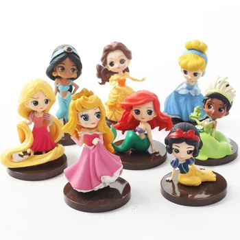 8pcs/lot Q Posket printese figura Jucării Păpuși Tiana Alba ca Zapada, Rapunzel, Ariel Cenusareasa, Belle Sirena PVC Cifre jucarii