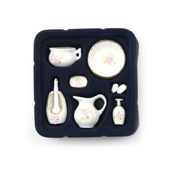 8Pcs/Set Florale din Ceramica Pastel a Crescut casă de Păpuși Decor Baie de Păpuși Kituri Cadou 1/12 Miniatură Set de Păpuși Accesorii de Baie