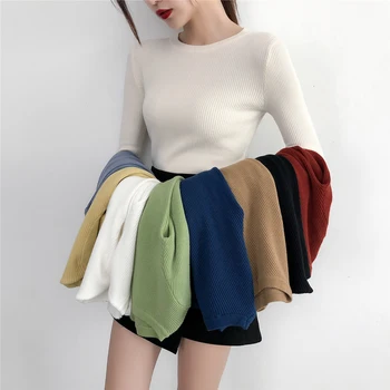 9 Culori Femei Pulovere Tricotate De Toamnă De Primăvară De Iarnă 2020 Maneca Lunga Coreean Pulovere Casual Tricot Pulovere Negru Alb Albastru Nou