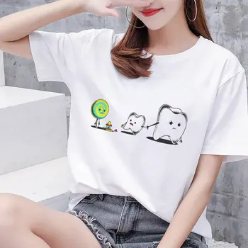 90 Harajuku Kawaii Mâneci Scurte tricou Femei de Vara Frumoase Desene animate Dinți Dentist Moda Haine pentru Femei T-shirt