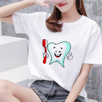 90 Harajuku Kawaii Mâneci Scurte tricou Femei de Vara Frumoase Desene animate Dinți Dentist Moda Haine pentru Femei T-shirt