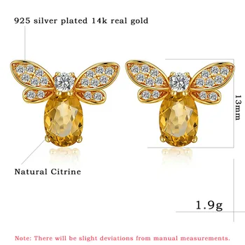 925 sterling silver cercei pentru femeile Naturale Ametrine piatra bijuterii aur 18K placat cu piatră prețioasă ureche stud Moda mic iubitor de albine