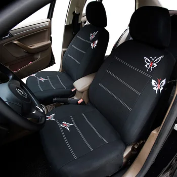 9pcs Fluture Brodat Car Seat Cover Set Negru Universal Auto 5 Huse Scaune Auto Accesorii de Interior pentru Fete Femeie