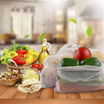 9pcs Set Premium Bumbac Organic Plasă Produce Pungi Refolosibile Lavabile Depozitare Cordon Geanta pentru cumparaturi de Cumparaturi de Legume Fructe