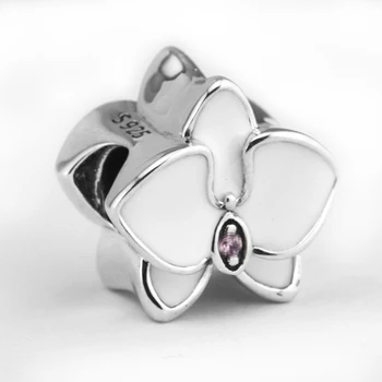 A se potrivi Brand de Bratari DIY Margele pentru a Face Bijuterii de Argint-Bijuterii Orhidee Farmece Email Alb Argint 925 Berloque Perles